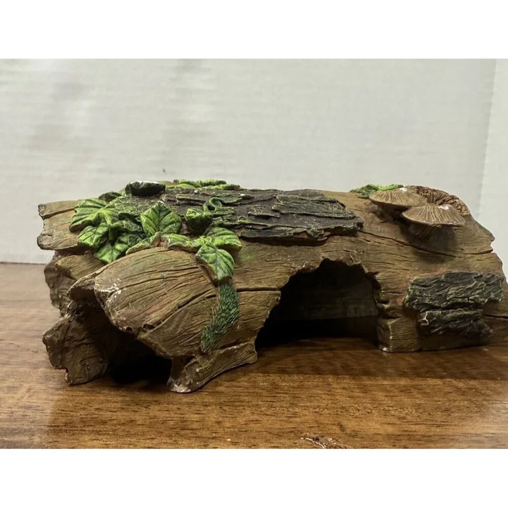 Lot of 3 Faux Log Hide Cave Aquarium Ornaments Polyresin Brown/Green